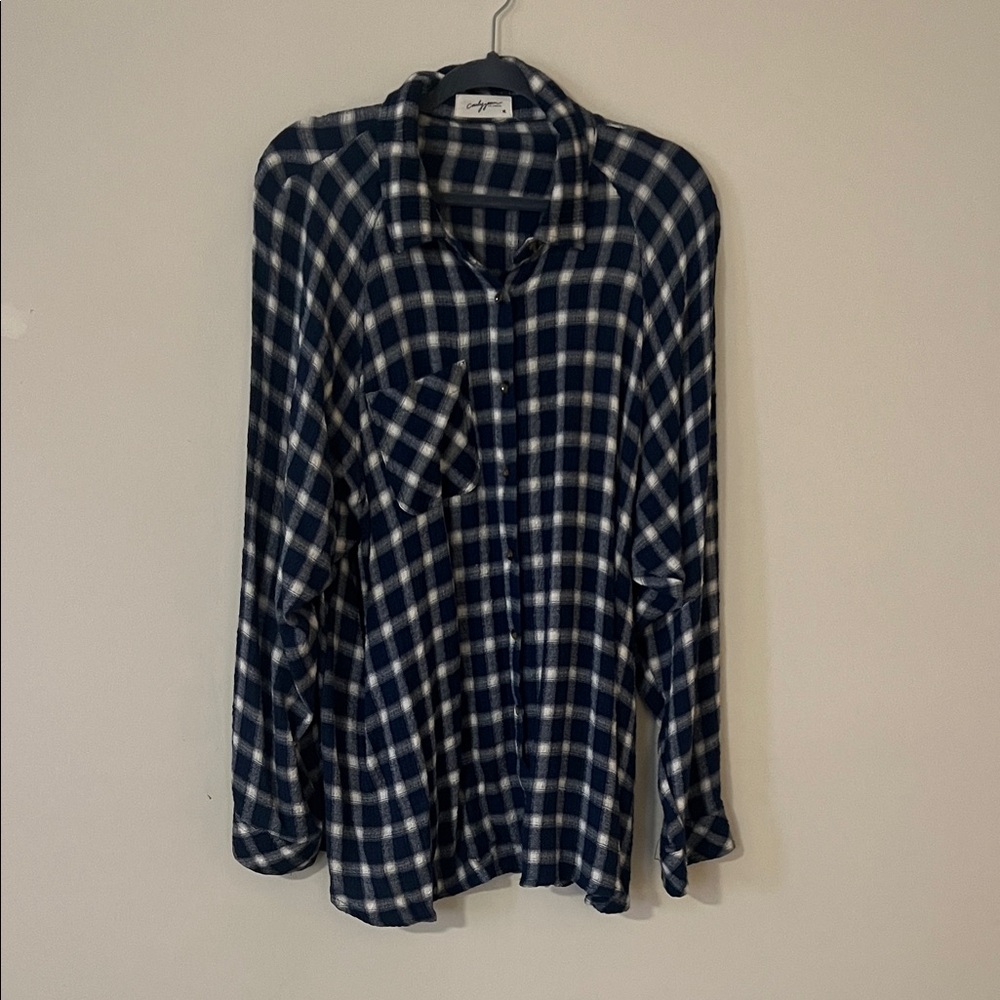 Carly Jean LA Navy and White Checkered Button-Down Shirt - Size XL